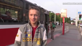Cute blond twink met some gay stranger and hooked on bus stop